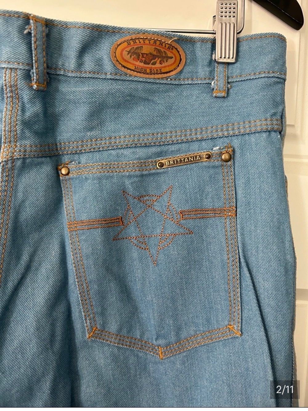 Vintage 70s Brittania Men's Light Blue Bootcut Jeans - Classic Workwear, 34